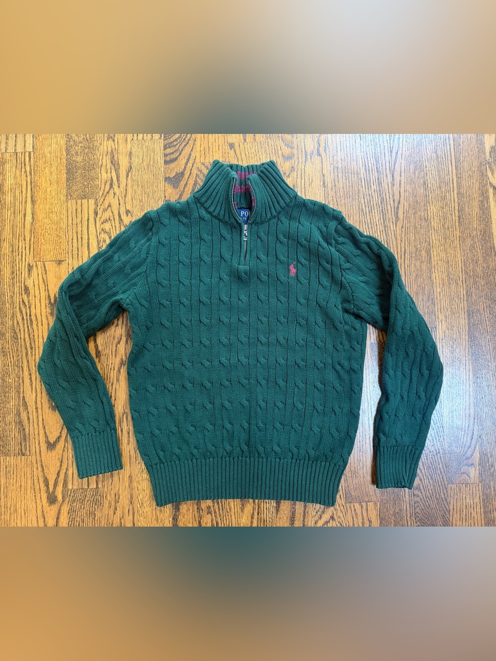 Polo Ralph Lauren Boys Cable-Knit Cotton Quarter-Zip Sweater Green size M